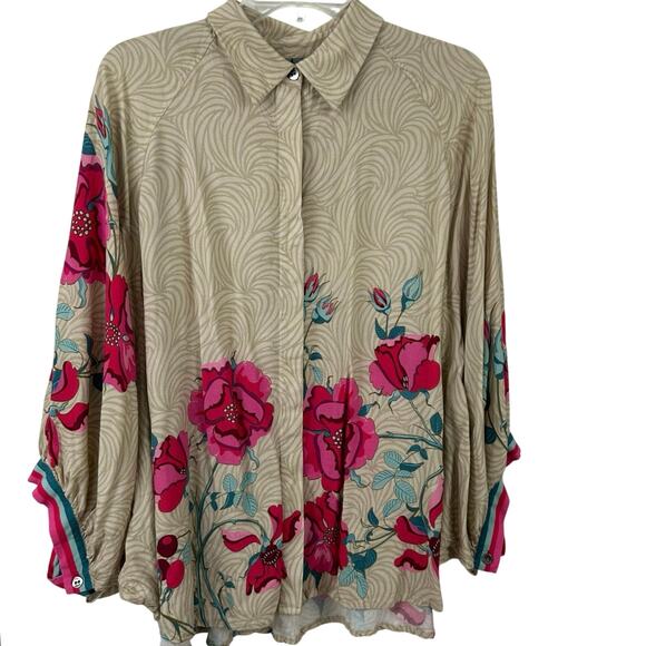 BlankLondon Women Long Sleeve Boxy Relaxed Blouse Top Brown Preppy Boho Size XL - Picture 1 of 7